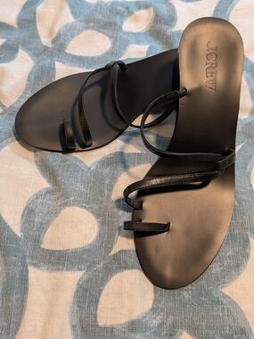J. Crew Black Leather Toe-Loop Slide Sandals